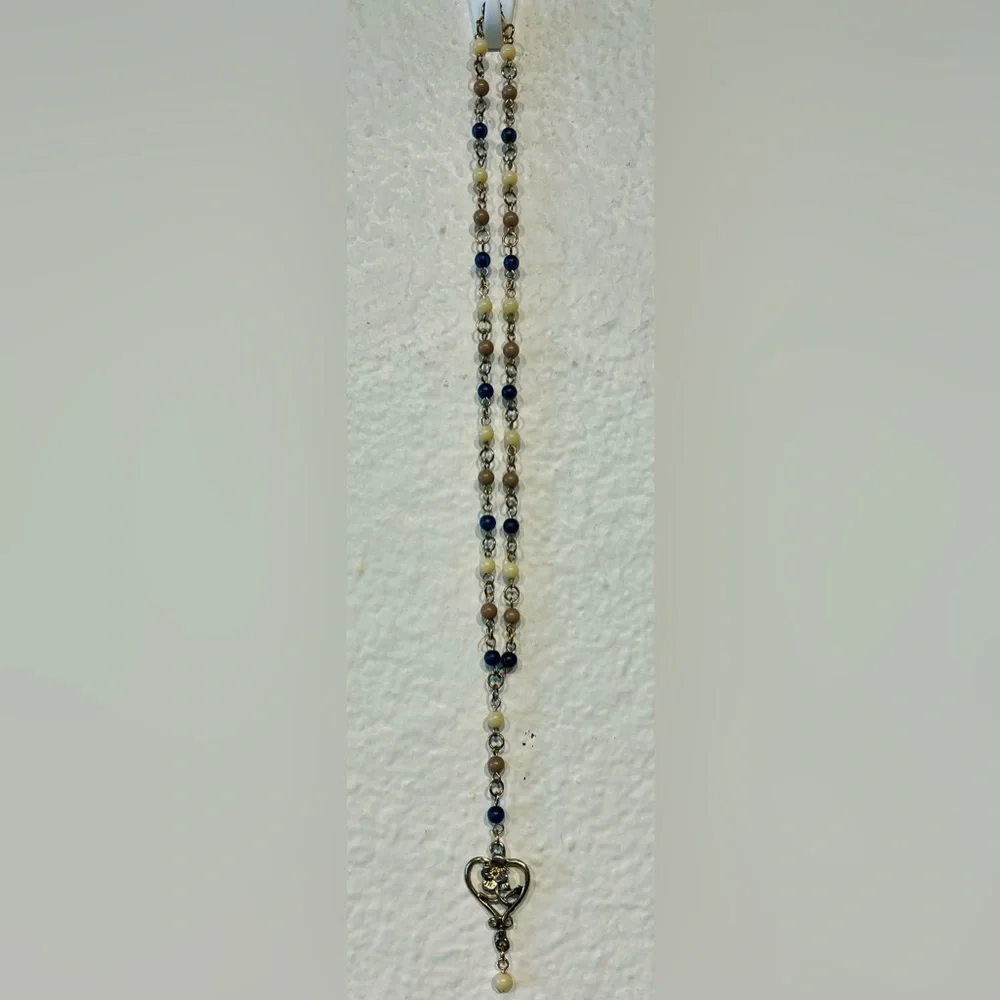 Vintage Beaded Necklace with Heart Shaped Drop Pendant - Picture 2 of 3